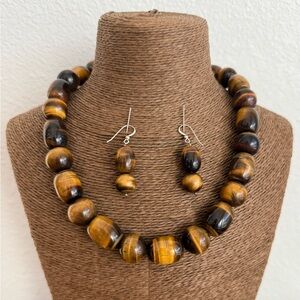 Jay King Tiger Eye Bead and Sterling Silver Necklace and Earrings Set